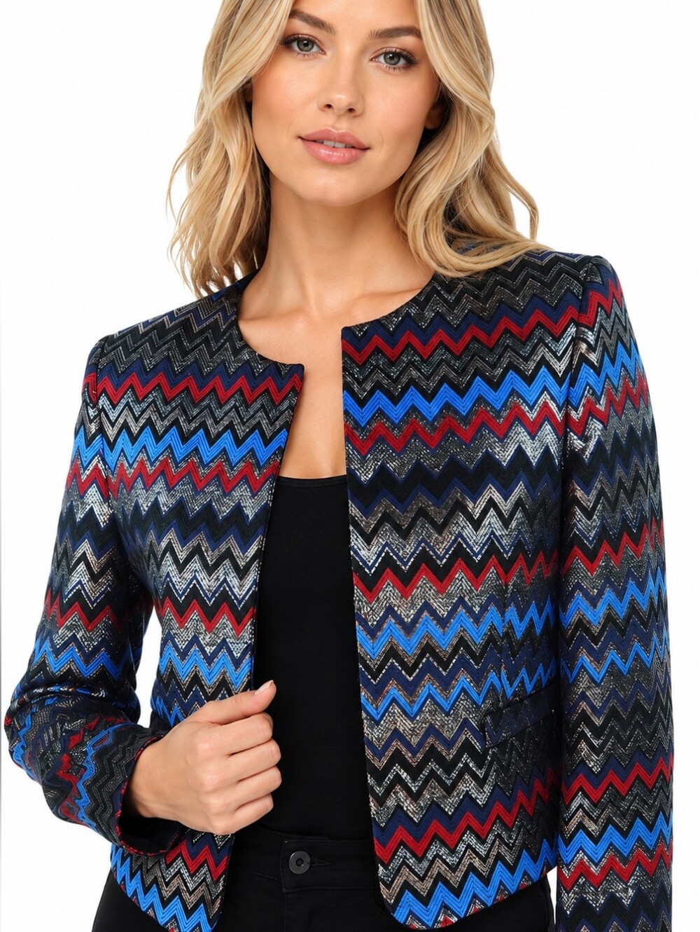 Alice + Olivia Kidman Metallic Zig Zag Jacket Blazer Blue Red Black Size S
